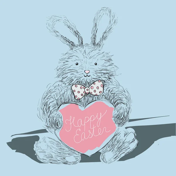 Feliz cartão de saudação Páscoa com coelho bonito fúria com gravata e letras . — Vetor de Stock