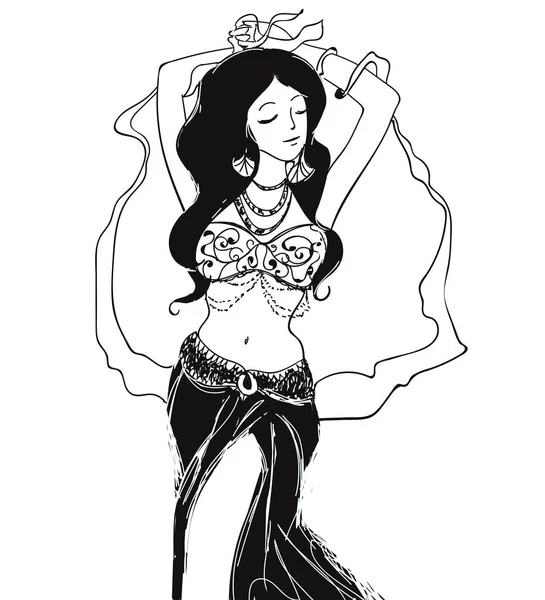 Vector oriental bellydance, árabe mujer bailando tribal — Archivo Imágenes Vectoriales