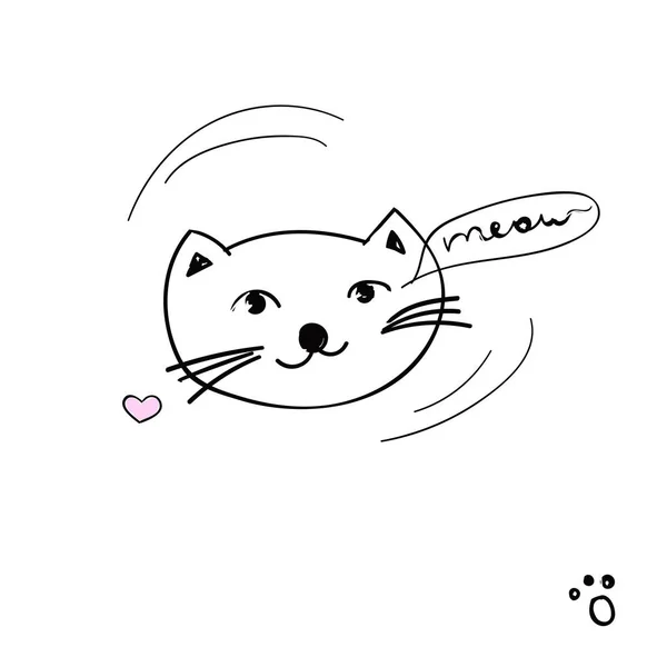 Lindo gatito con texto - Meow. Dibujos animados de moda vectorial gato ilustración y letras en un fondo blanco . — Vector de stock