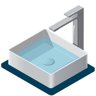 Banyo lavabo. İzometrik havzası musluk ile. Mutfak iç Infographic öğesi.