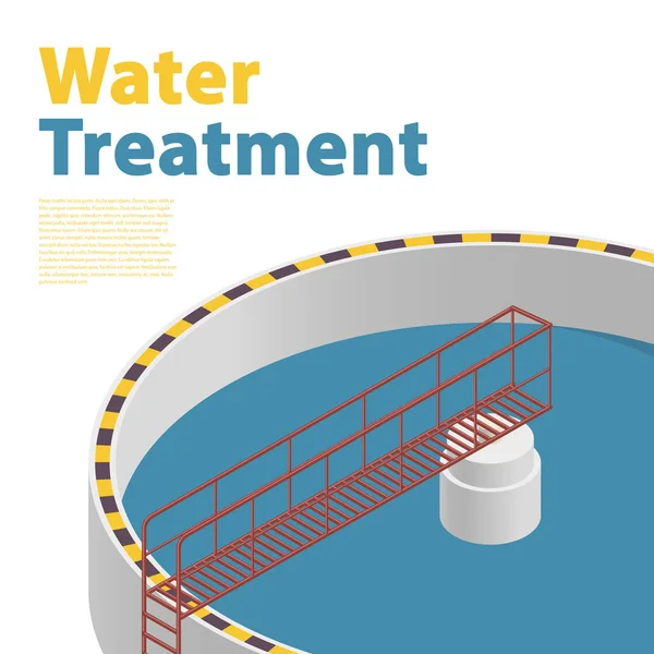 Tratamiento de agua edificio isométrico infografía, purificador de bacterias detallada, fondo blanco . — Archivo Imágenes Vectoriales