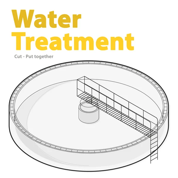 Planta depuradora de aguas residuales en esbozo estilizado símbolo vectorial. Infografías isométricas . — Archivo Imágenes Vectoriales