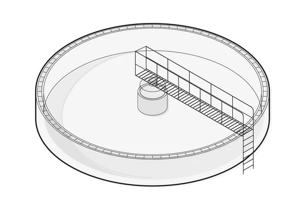 Tanque de agua, cisterna delineada. Depósito infográfico del edificio isométrico de tratamiento de agua . — Vector de stock