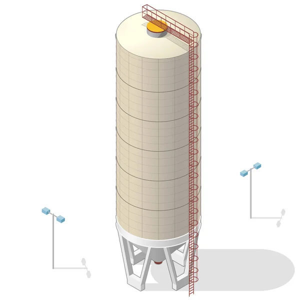 Зерновые силосы, изометрическая охра здания информация графика на белом фоне . — стоковый вектор