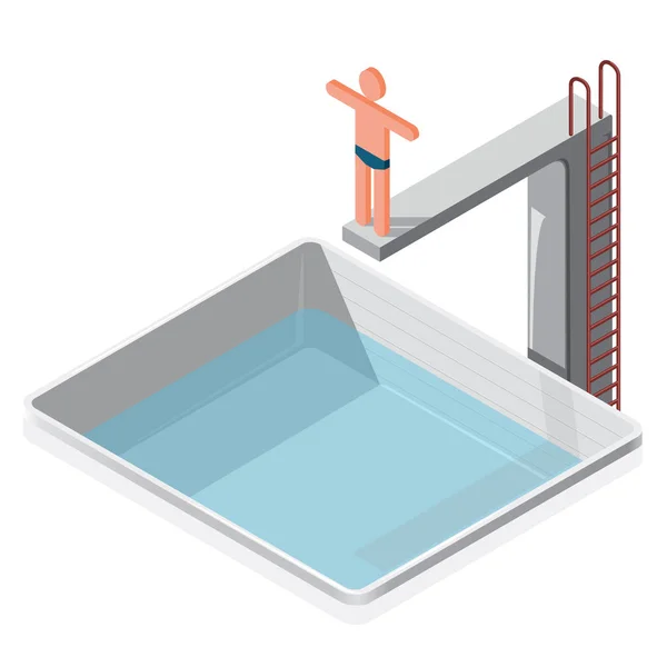 Isometrisk pool med simmare. Idrottsmän på springboard förbereda simma. — Stock vektor