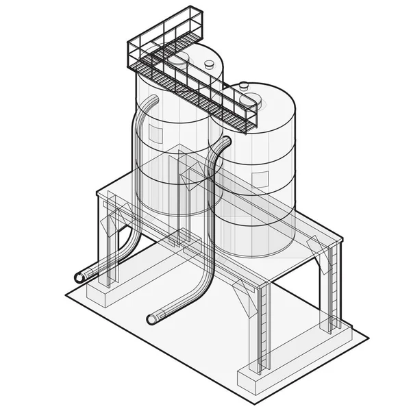 Бензиновий цистерна, ізометрична інфографіка будівлі. Дизель, ресурси постачання палива . — стоковий вектор