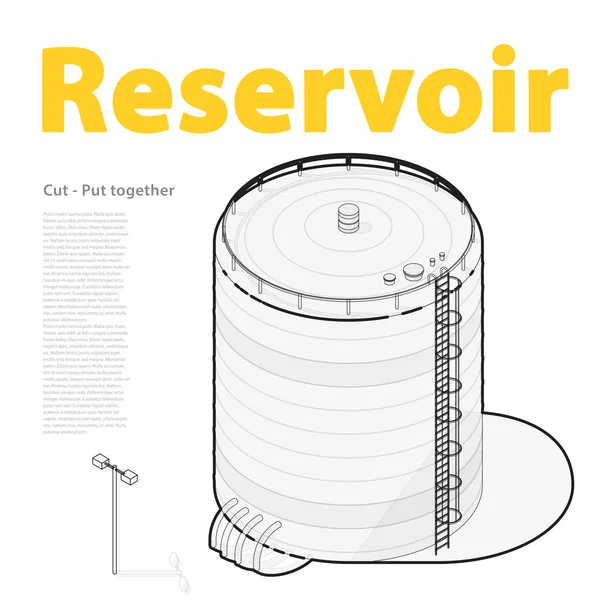 Vatten reservoarer isometrisk byggnader information grafik. Stora disponerade vattenförsörjning reservoar. — Stock vektor