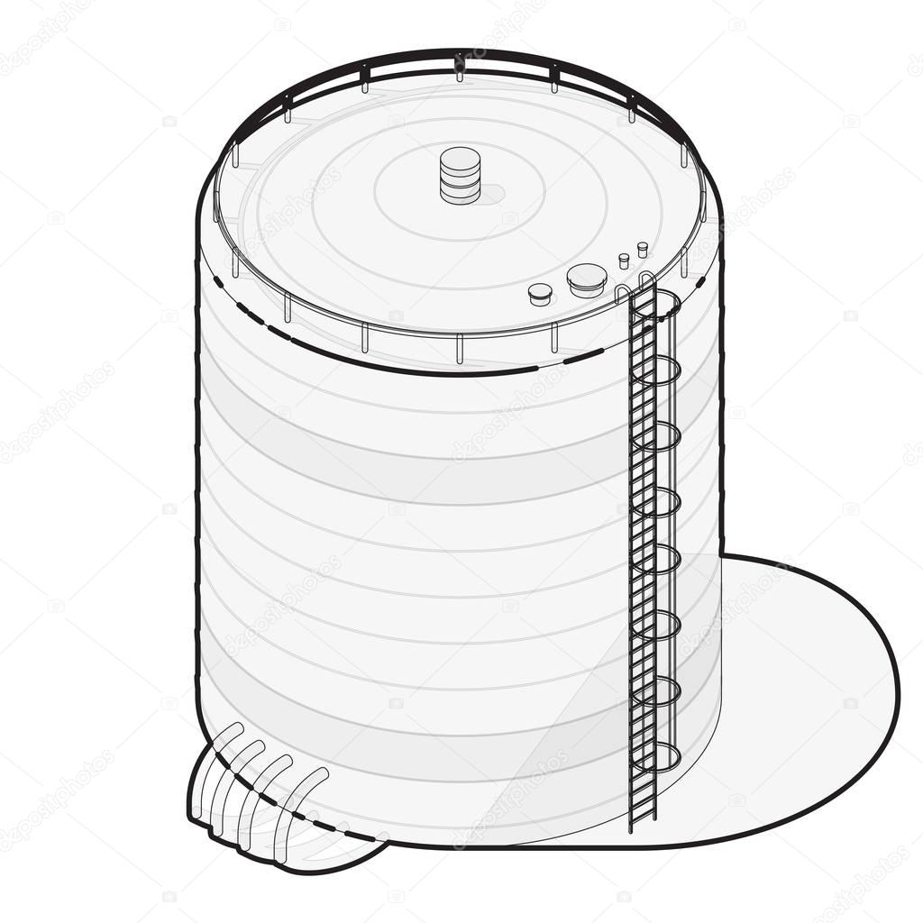 Water reservoir supply outline. Water reservoir isometric building info graphic. — Stock Vector