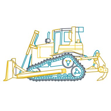 Mavi sarı anahat bayağı yuttum beyaz yollar oluşturur. İnşaat Makinaları ve zemin çalışmaları.