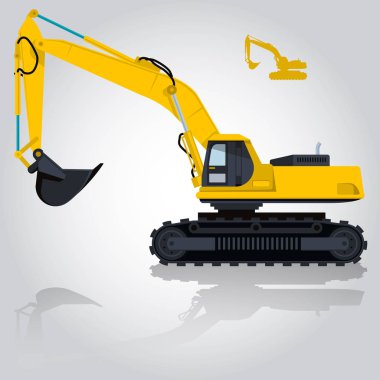 Beyaz zemin üzerine sarı bayağı yuttum. İnşaat Makinaları ve zemin çalışmaları.