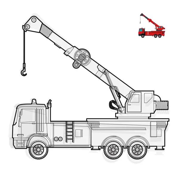 Fio preto e branco guindaste grande com gancho e braço em branco. Máquinas e aparelhos para construção civil . —  Vetores de Stock
