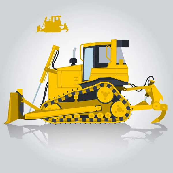 Yellow big digger on white background. Construction machinery and ground works. — Stock Vector