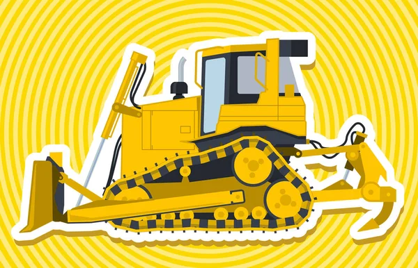 Sárga nagy digger épít utak vázlat. Építőipari gépek és földmunkák. — Stock Vector