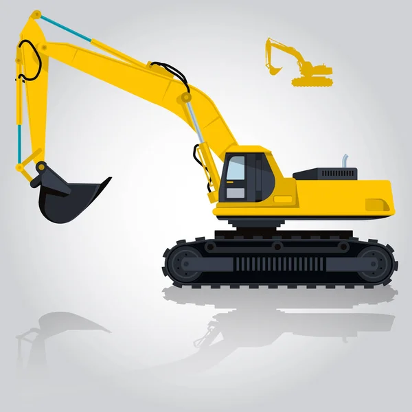 Grand creuseur jaune sur fond blanc. Machines de construction et ouvrages de terrassement . — Image vectorielle