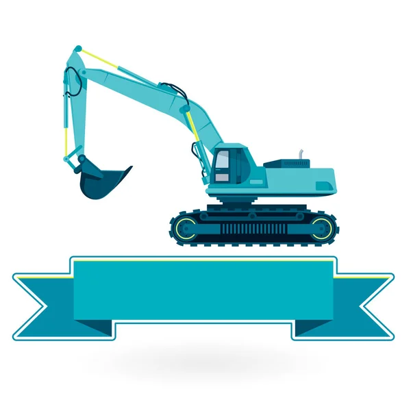 Blue big digger builds roads on white. Construction machinery and ground works. — Stock Vector