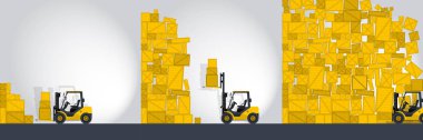 Mağaza, çizgi roman şerit sarı fork lift yükleyici çalışır.