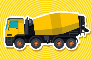 Sarı beton mikser ile anahat. İnşaat Makinaları ve zemin çalışmaları.