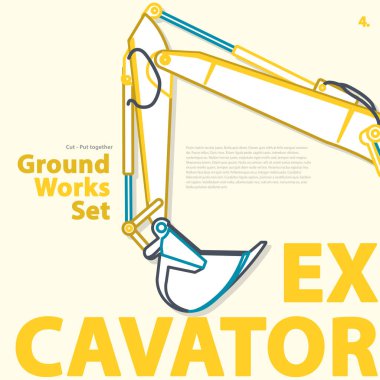 Seviyelendirilmiş tipografi ayarla, işleri, Ekskavatör araç yer. İnşaat makineleri ekipmanları.