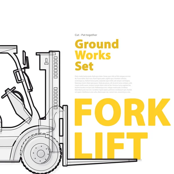 Forklift - zemin siyah beyaz tel kümesi makineleri araçlar tipografi ile çalışır.. 