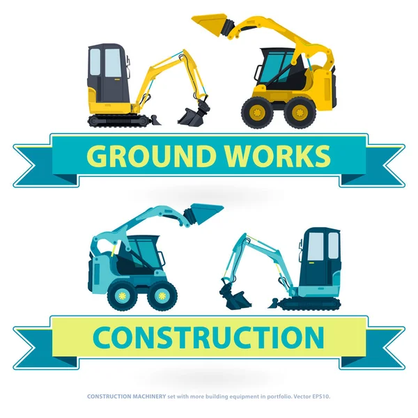 建設機械の黄色に設定します。地面は、記号で動作します。マシン車. — ストックベクタ