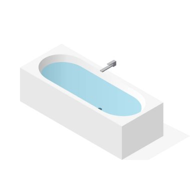 Modern küvet su ile doldurulur. Vektör banyo küveti, izometrik perspektif.