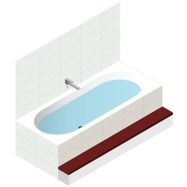 Vektör banyo küveti, izometrik perspektif. Modern küvet su.