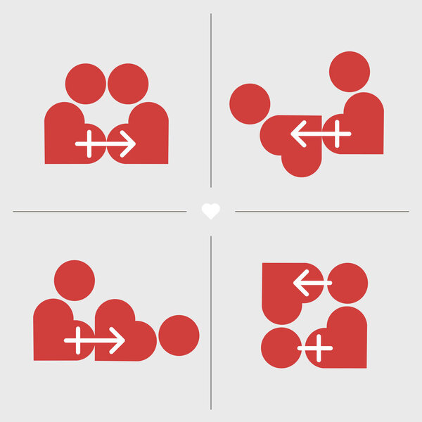 Сексуальные позы Камасутры, стилизованные в сердцах, мужской и женский символ
.