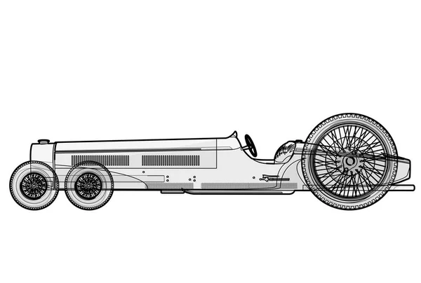 Une voiture trop longue ressemble à une limousine. Ancienne voiture à six roues . — Image vectorielle