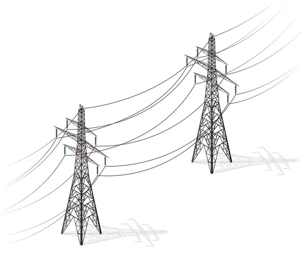 Vector hoogspanning pylonen op witte achtergrond, isometrisch 3d perspectief. — Stockvector