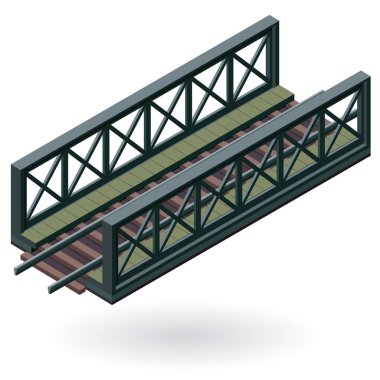 Vektör tren Köprüsü, izometrik 3 boyutlu perspektif, beyaz arka plan üzerinde izole.