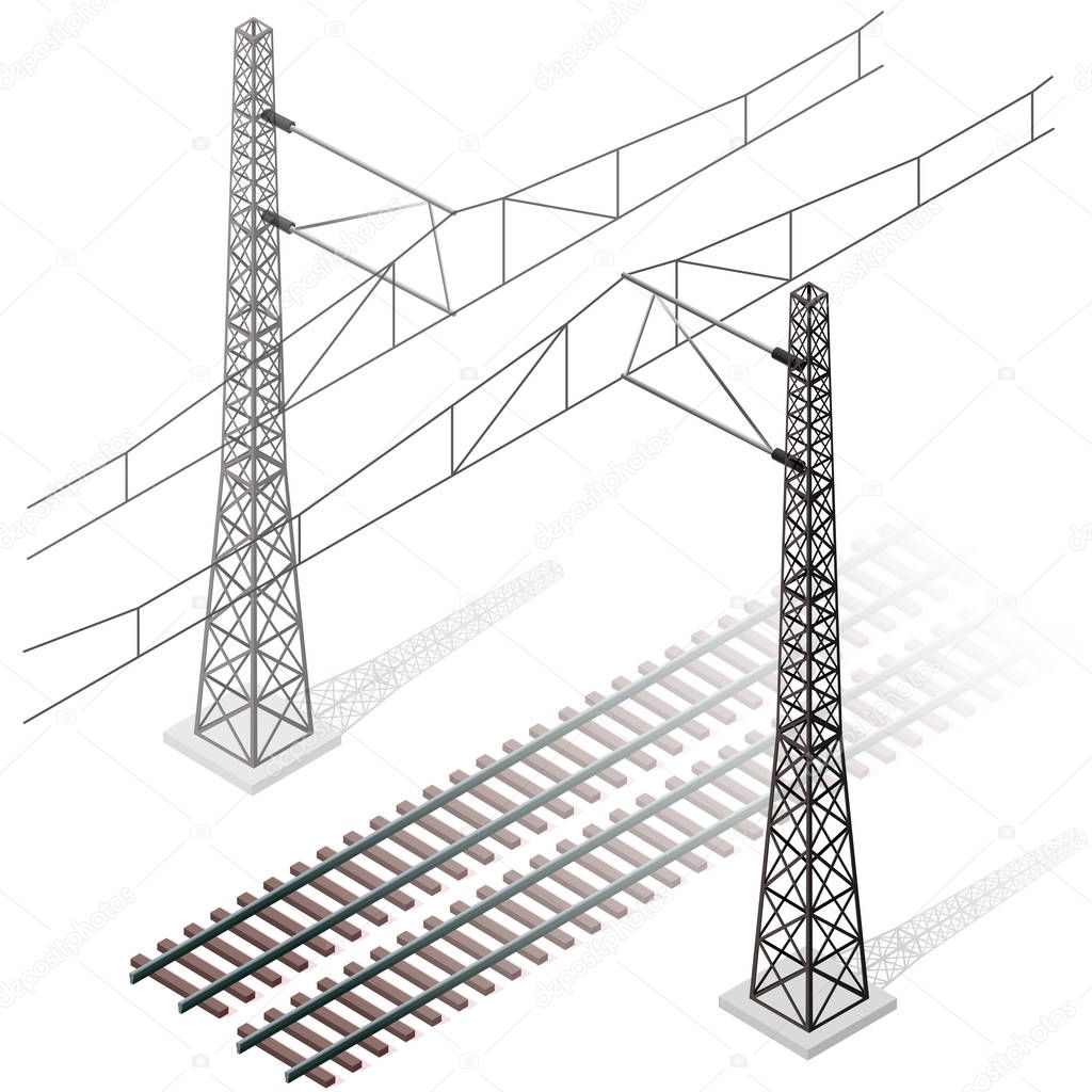 Vector railway in isometric 3d perspective isolated on white background.