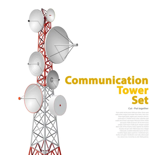 Torre de satélite vetorial em perspectiva isométrica isolada sobre fundo branco . —  Vetores de Stock