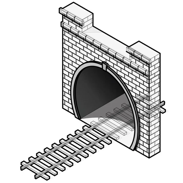 Vektor železniční low-poly tunel, izometrické 3d perspektivy. Stará kamenná budova. — Stockový vektor