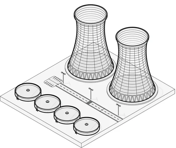 Διάνυσμα ισομετρική σύστημα ψύξης, απομονωμένη πυρηνικό εργοστάσιο, λευκό φόντο. — Διανυσματικό Αρχείο