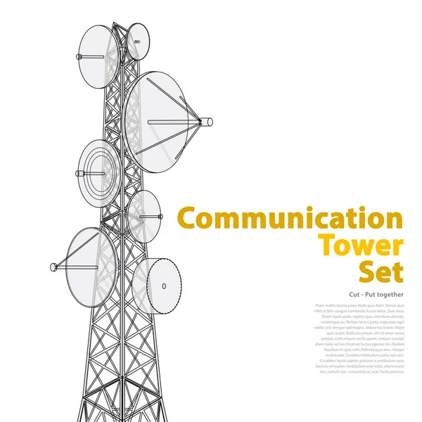 Torre de satélite vetorial em perspectiva isométrica isolada sobre fundo branco . —  Vetores de Stock