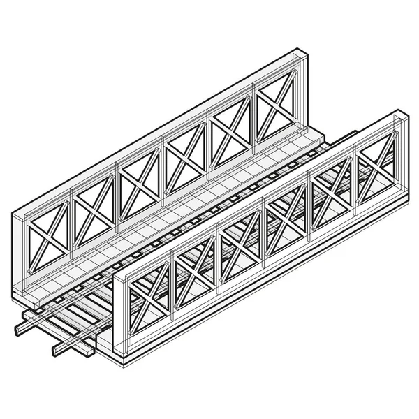 Vektor železniční most, 3d izometrické perspektivy, izolované na bílém pozadí. — Stockový vektor