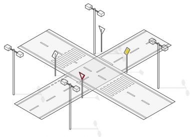 Yol, sokak trafik, bilgi grafiği, kavşak crossway beyaz arka plan üzerinde.