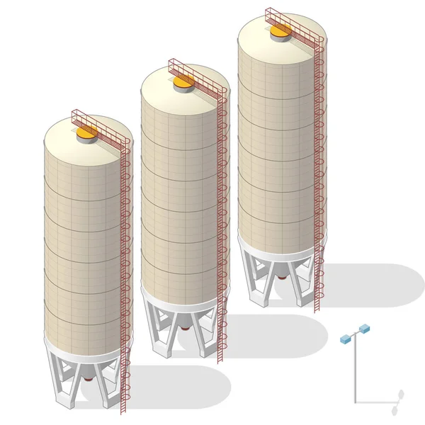 Silo à grains, bâtiment isométrique ocre info graphique sur fond blanc . — Image vectorielle