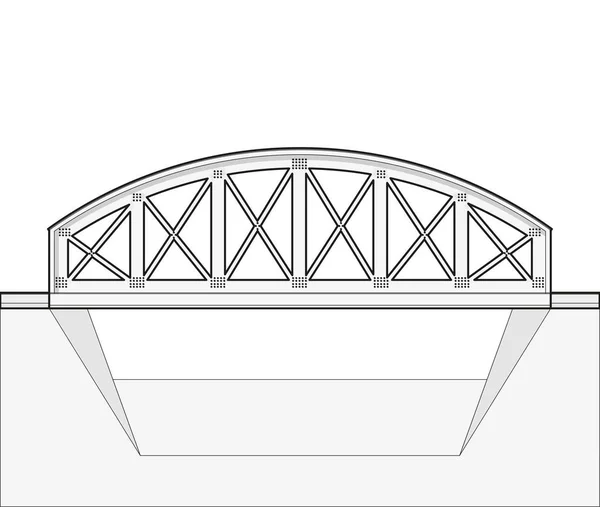 Vektorové obloukový železniční most, oulined boční pohled, izolované, bílé pozadí. — Stockový vektor