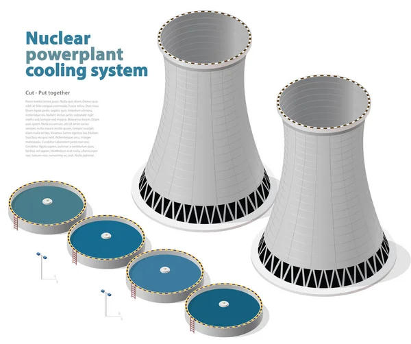 Векторна ізометрична система охолодження, ізольована атомна електростанція, білий фон . — стоковий вектор