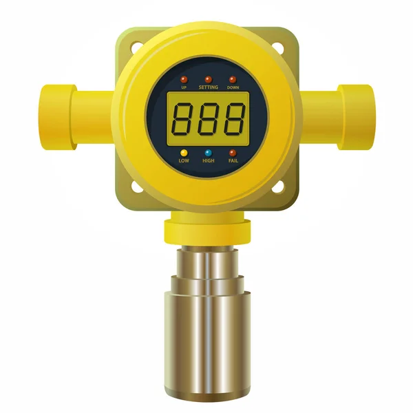 Detector de gas vectorial. Medidor de gas amarillo con pantalla LCD digital . — Vector de stock