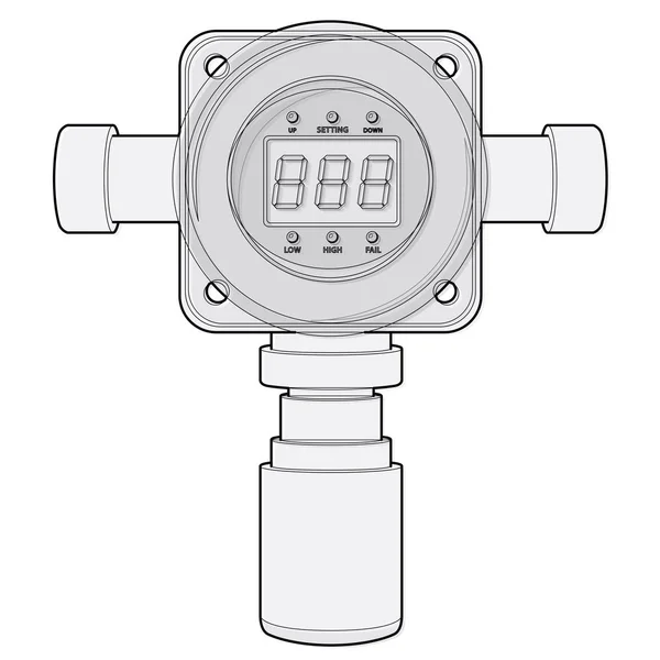 Vector gas detector. Outlined gas meter with digital LCD display. — Stock Vector