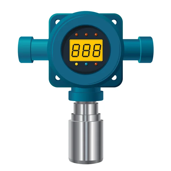 Vector gas detector. Blue gas meter with digital LCD display. — Stock Vector