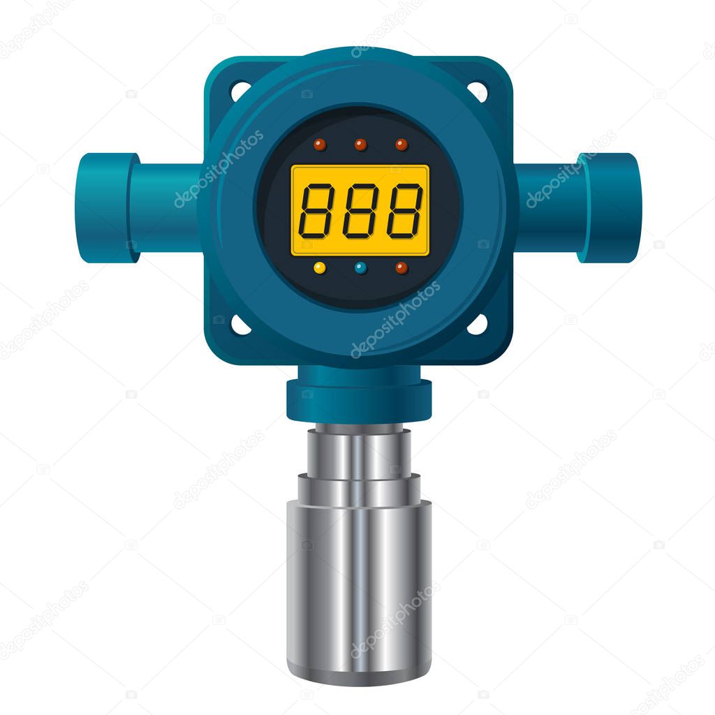 Vector gas detector. Blue gas meter with digital LCD display.