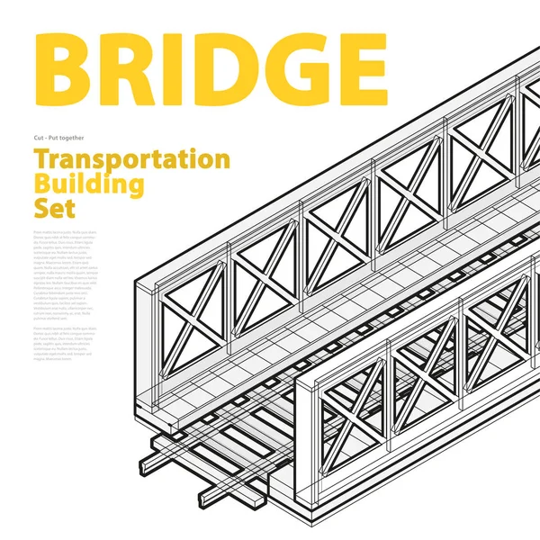 Conjunto de contorno de puente de tren arqueado vectorial en vista lateral, aislado sobre fondo blanco . — Vector de stock