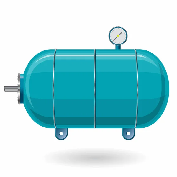 Recipiente de presión azul para agua, gas, aire. Depósito de presión para el almacenamiento de material . — Vector de stock