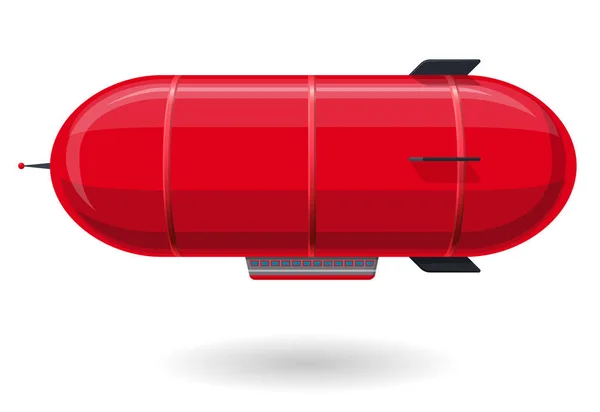 Czerwony humorystyczny sterowiec. Stylizowane latający balon jako zabawka. Mały sterowiec z anteny i steru. — Wektor stockowy