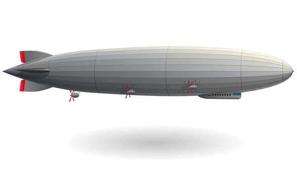 Legendario dirigible zepelín. Globo volador estilizado. Dirigible con timón y hélices . — Archivo Imágenes Vectoriales