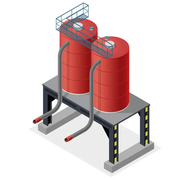 Benzine cisterne, isometrische gebouw info afbeelding. Diesel, brandstof levering middelen. — Stockvector