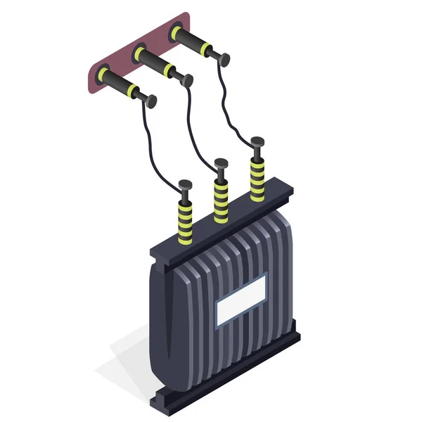 Elektrárna detail. Elektrárna prvek. Elektrický transformátor izometrické budova. — Stockový vektor